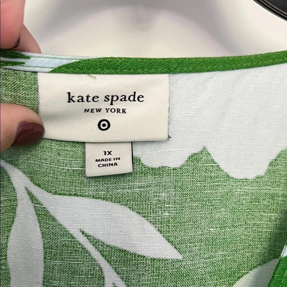 Kate Spade NY x Target Rose Linen Maxi Dress 1X Green /Blue Long Sleeve Dress - Picture 3 of 11